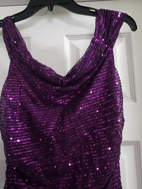 Purple Sequin Cowl Neck Prom Dress